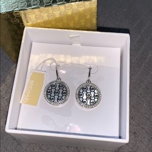 Mk logo silver tone drop earrings